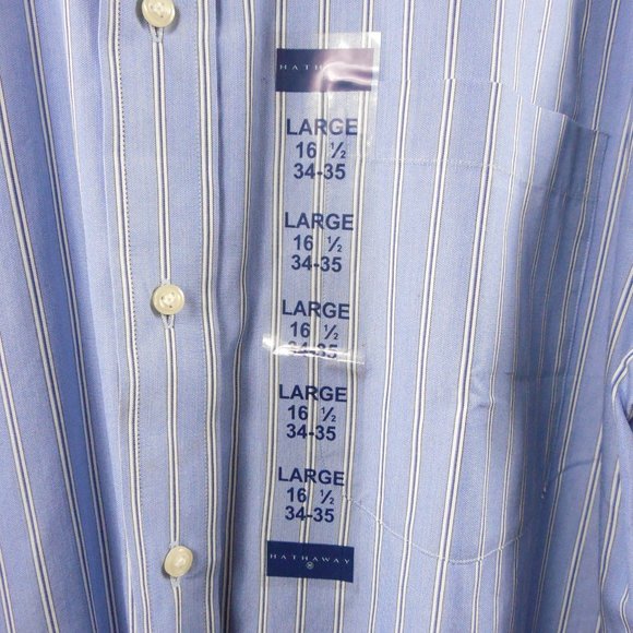 HATHAWAY Men's Button Down Shirt L New Cotton Striped Long Sleeve 16.5 Neck - Picture 2 of 10